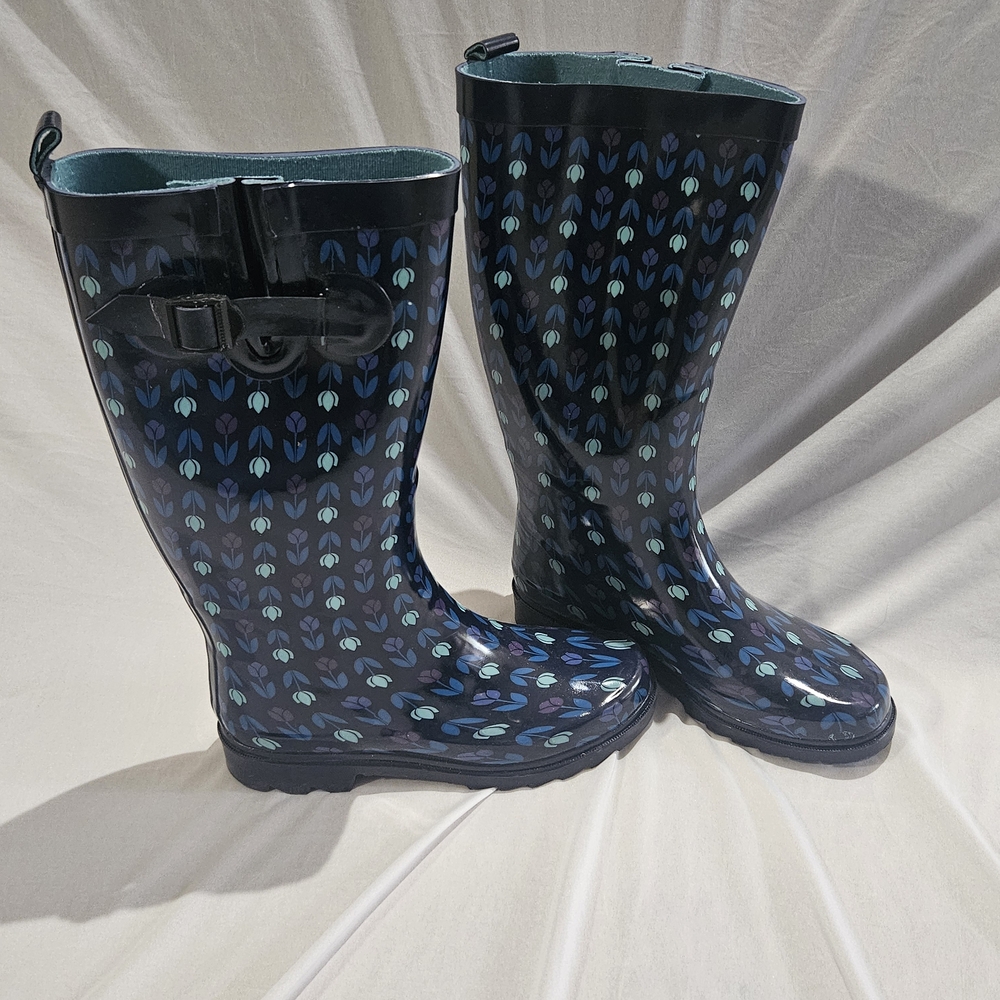 Capelli Newyork Floral Print Rain Boots Rubber Size 6